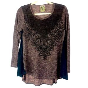 Vocal U.S.A. embellished mixed media long sleeve tunic Sz S
